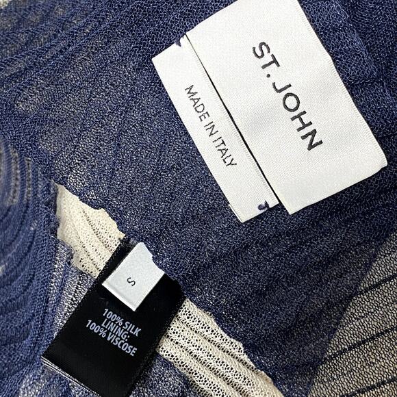 St John Womens Size S Silk Pleated Stripe Long Sleeve Semi Sheer Dress - Picture 7 of 10